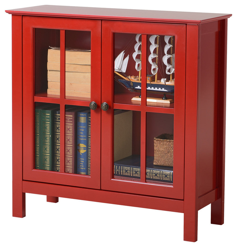 Os Home And Office Red Glass Door Accent And Display Cabinet