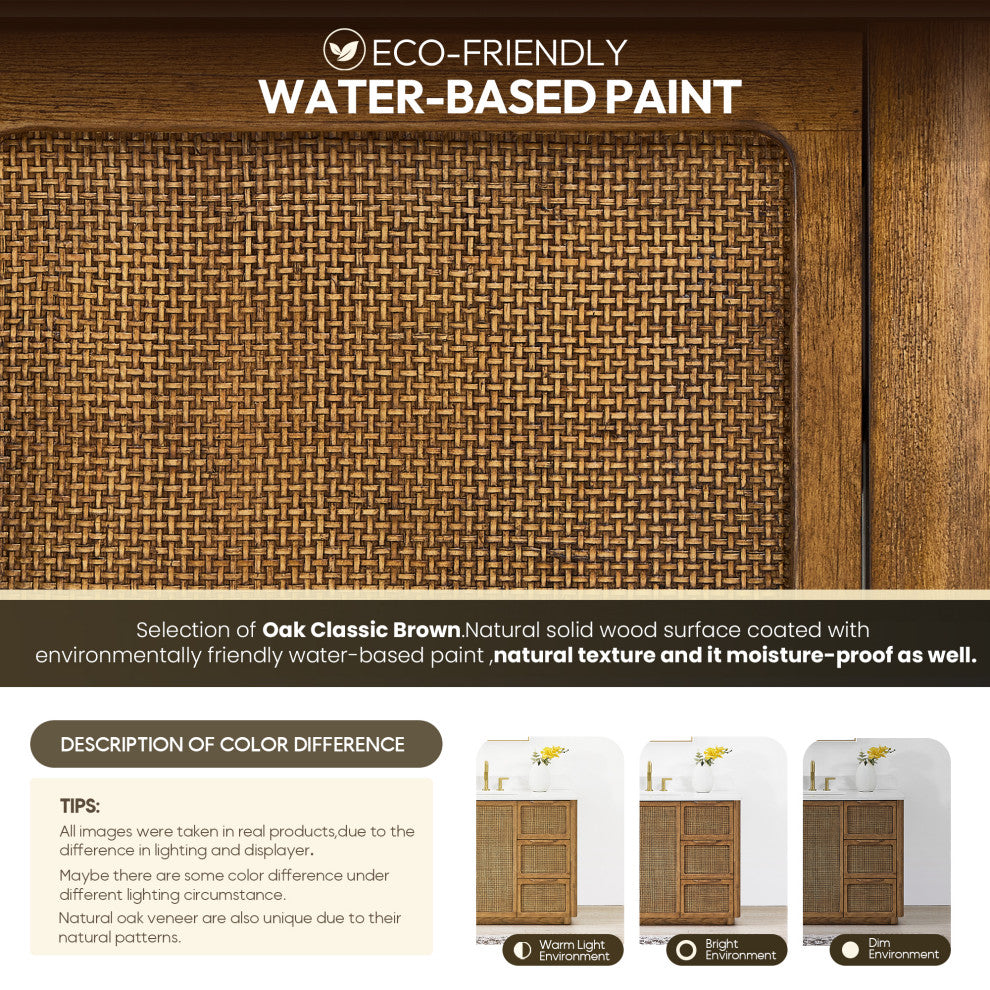 Busan Bath Vanity, Quartz Top No Mirror, Oak Classic Brown, 60", Double Vanity