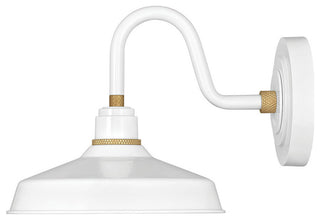 Hinkley Foundry Classic 9.5" Small Gooseneck Barn Light, Gloss White + Brass