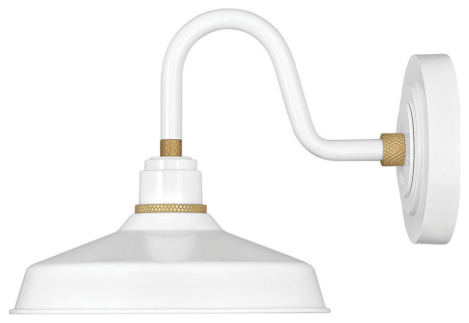 Hinkley Foundry Classic 9.5" Small Gooseneck Barn Light, Gloss White + Brass