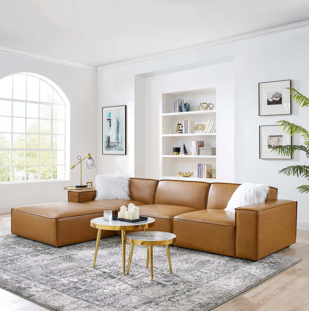Restore 4-Piece Vegan Leather Sectional Sofa Tan