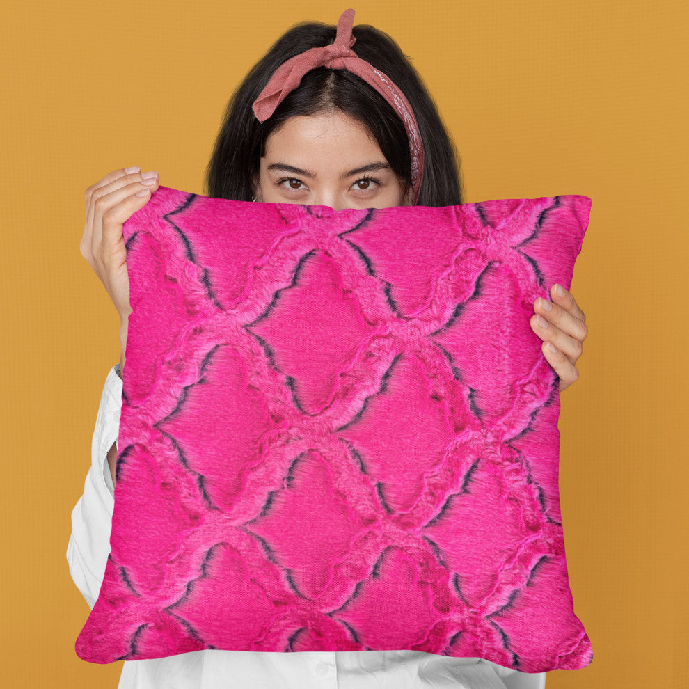 Plutus Fuchsia Purple Diamond Faux Fur Throw Pillow, 20" x 36" King