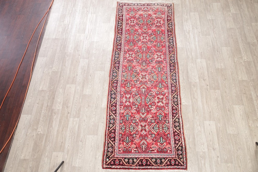 Consigned, Handmade Persian Traditional Oriental 9 ft Vintage Rug, Red, 3'x9'