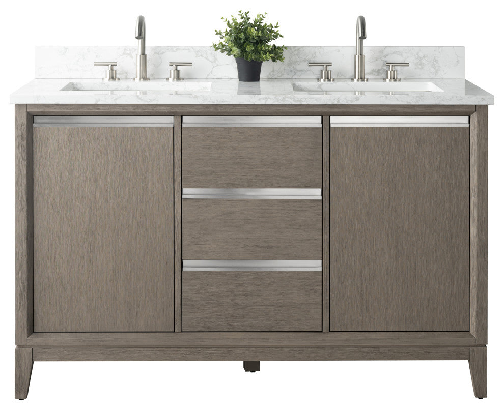 Vanity Art Bathroom Vanity With Sink, Driftwood Gray, 54" Double