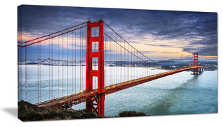 "Golden Gate Under Cloudy Sky" Canvas Wall Artwork, 32"x16"
