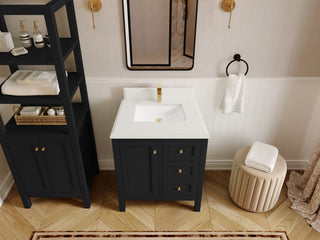 Nashville 30" Single Sink Bath Vanity, Black 1.5" White Quartz