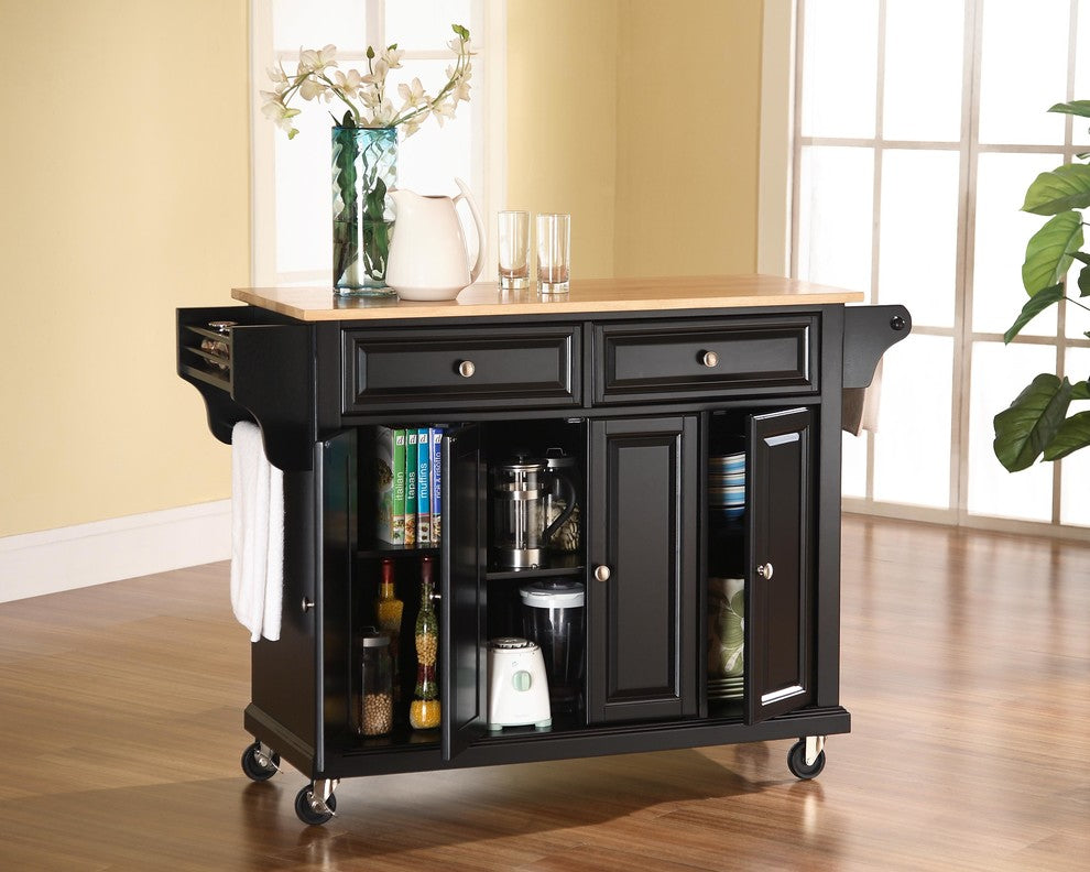 Crosley Furniture Natural Wood Top Kitchen Cart in Black/Natural