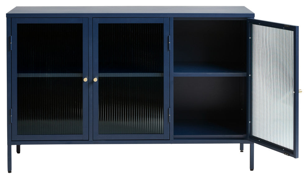 Metal & Glass 3-door Sideboard, Blue