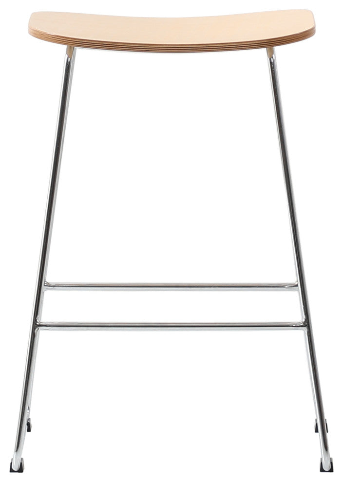 LeisureMod Melrose Modern Wood Counter Stool With Chrome Base, Natural