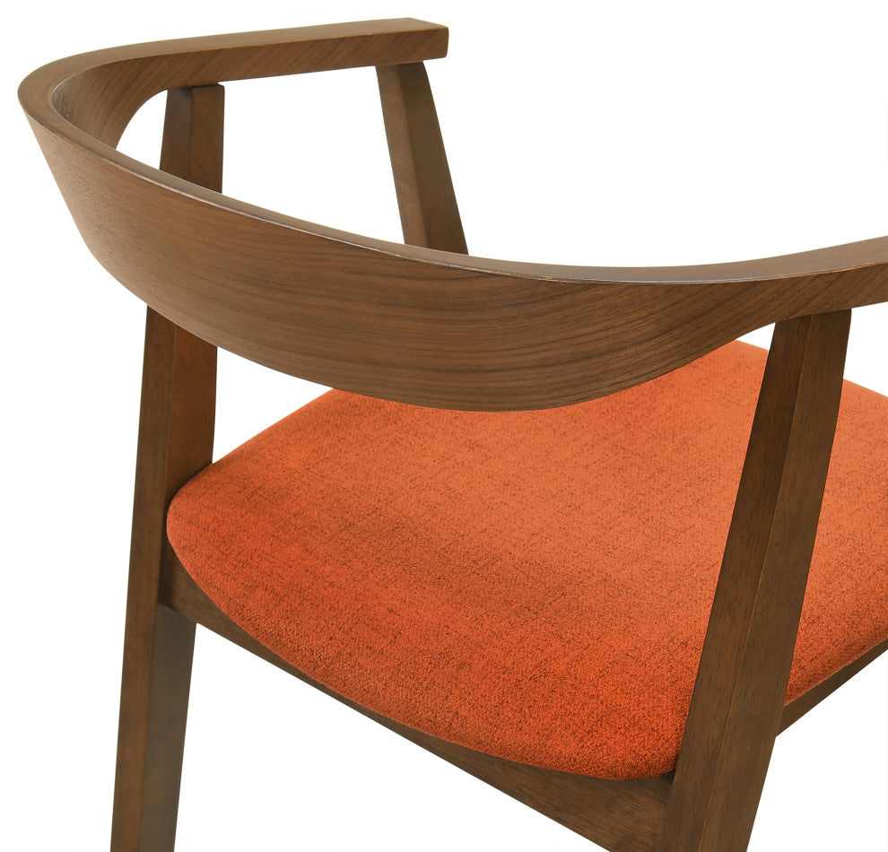 Santana 5-Piece Round Walnut Wood Dining Table Set With Orange Fabric