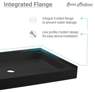 Voltaire 60"x32" Acrylic Black, Single-Threshold, Center Drain, Shower Base
