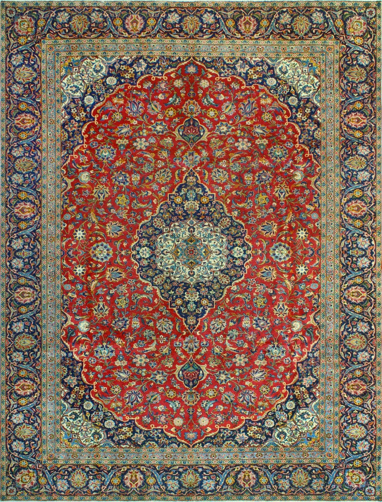 Fine Vintage Distressed Blyth Red/Navy Rug, 8'9 x 11'6