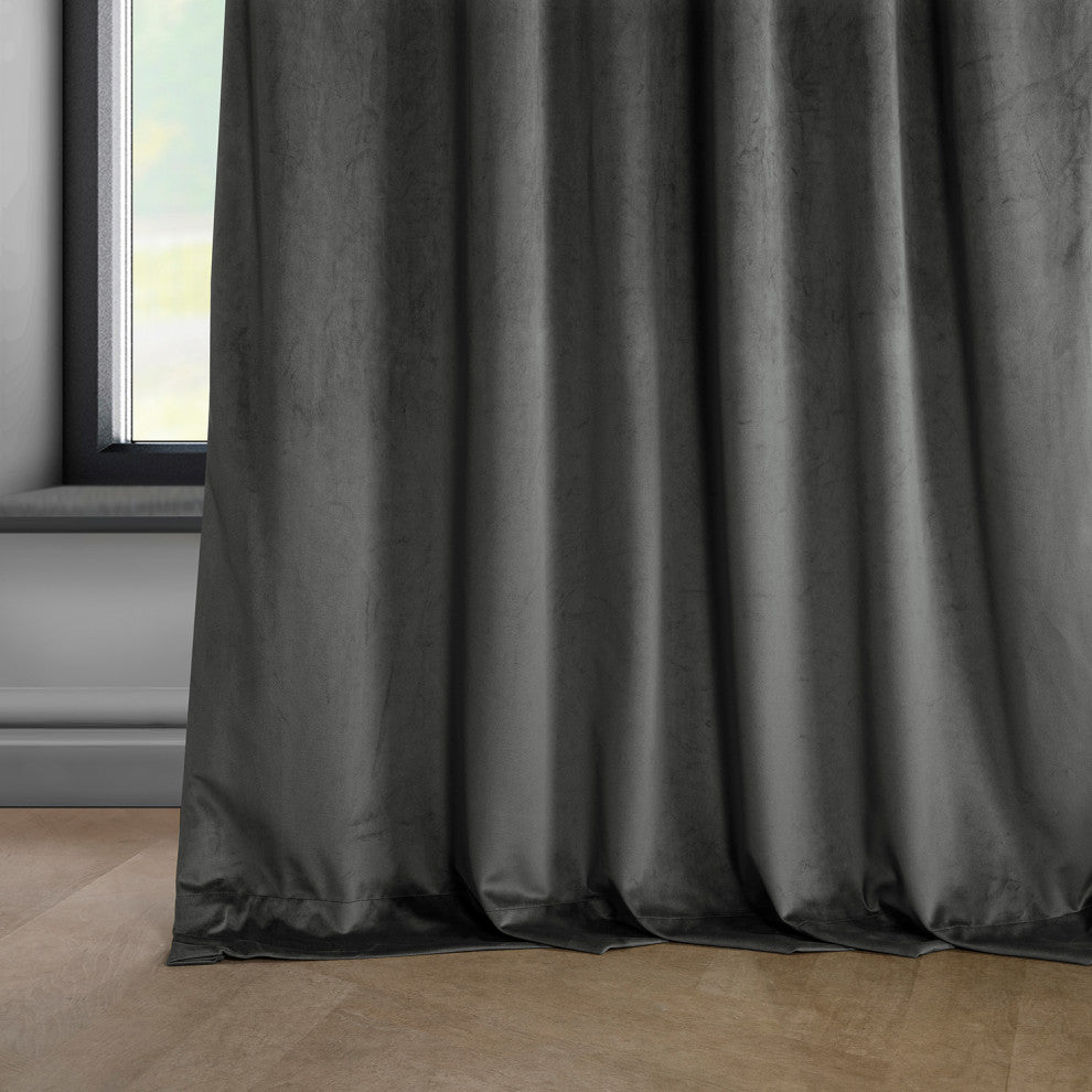 Heritage Plush Velvet Curtain Single Panel, Pepper Grey, 50"x108"