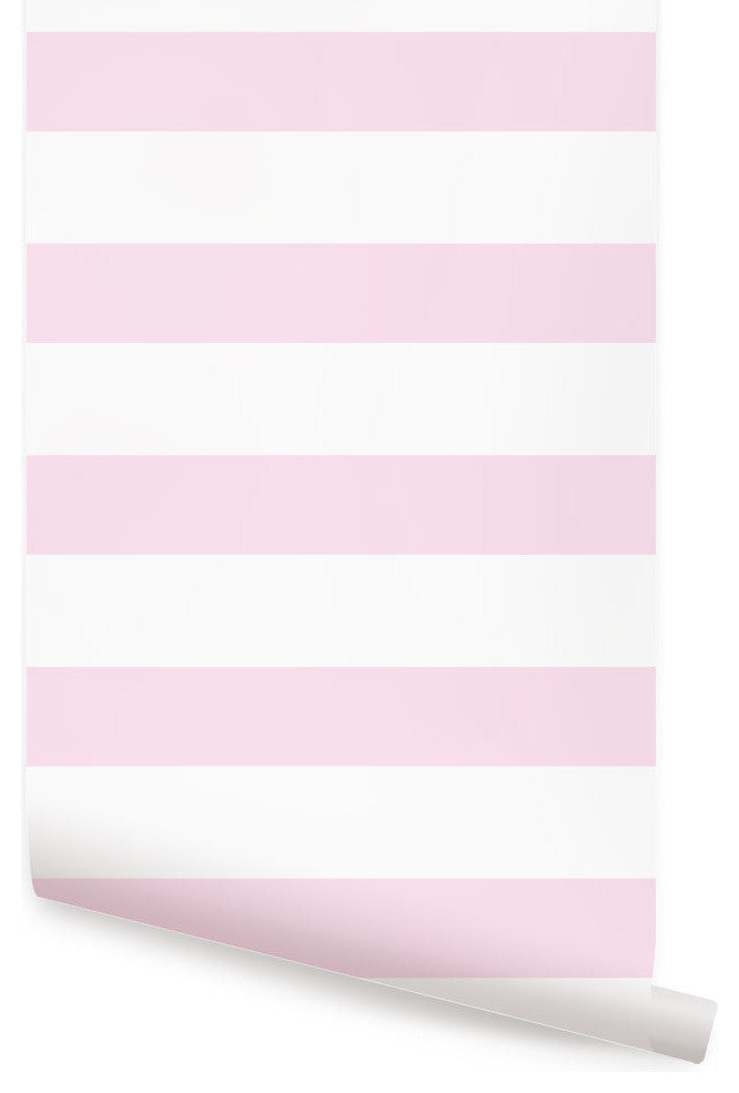 Horizontal Stripe Peel and Stick Vinyl Wallpaper, Pink, 24"w X 108"h