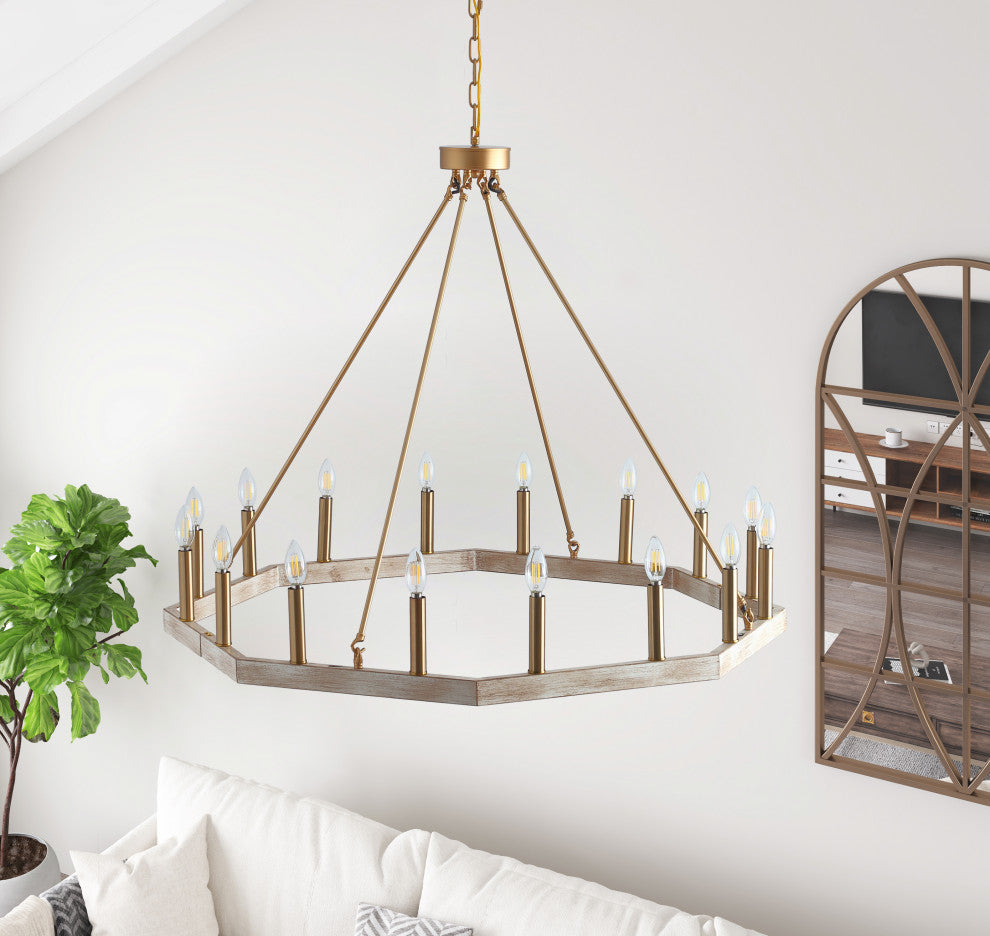 16-Light Pendant Light Modern Wagon Wheel Ceiling Light Chandelier, Gold