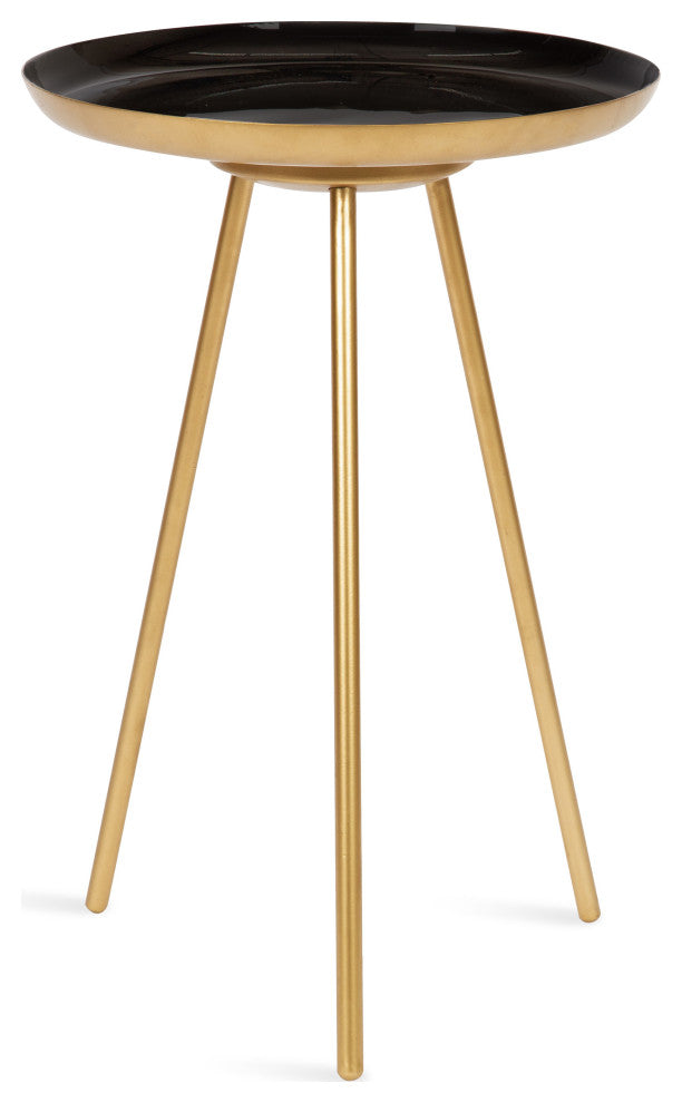 Laranya Round Metal Side Table, Black/Gold 15x15x22.5