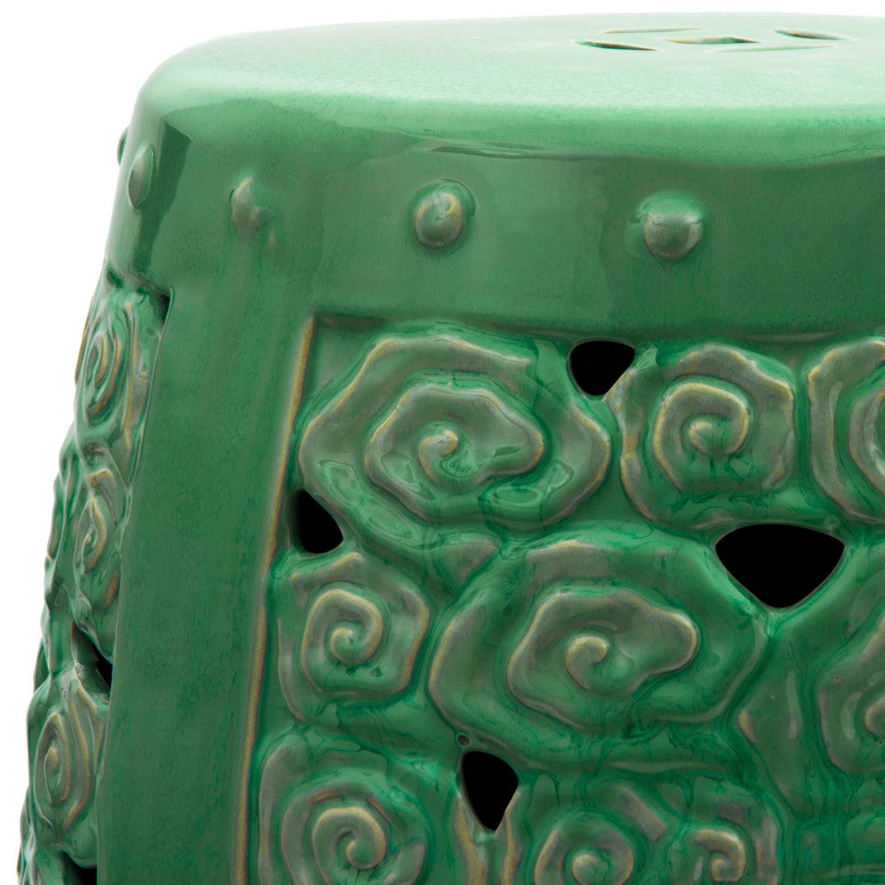 18" Carved Clouds Porcelain Garden Stool