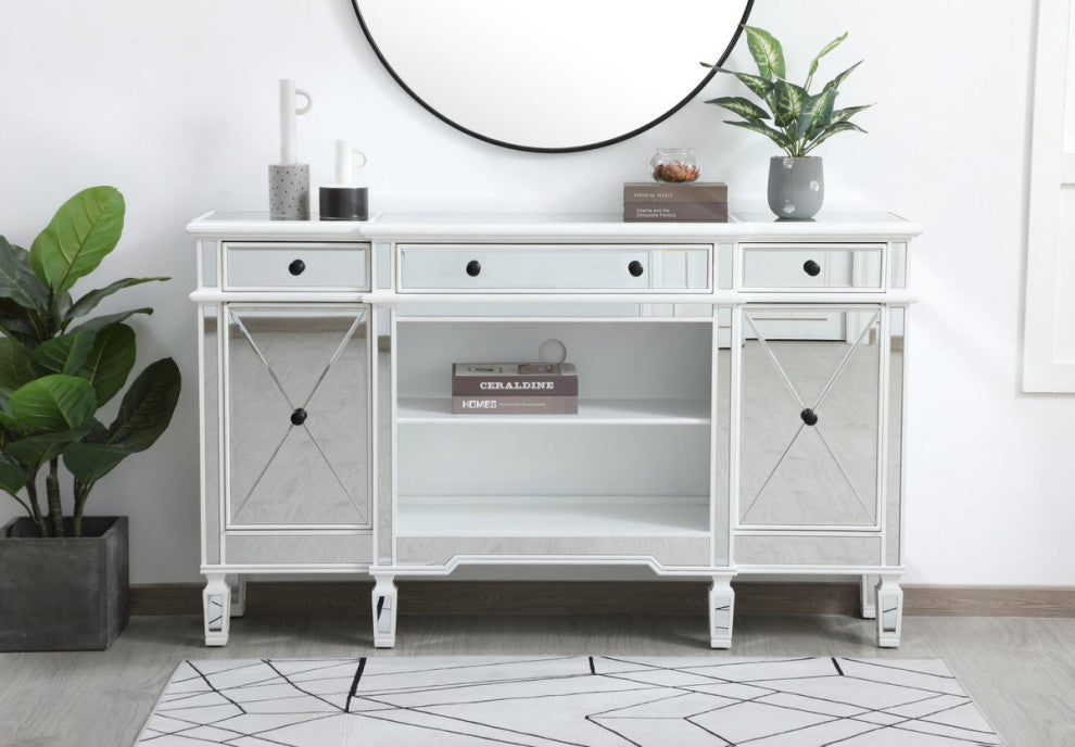 Calum 60" Mirrored Credenza, Antique White