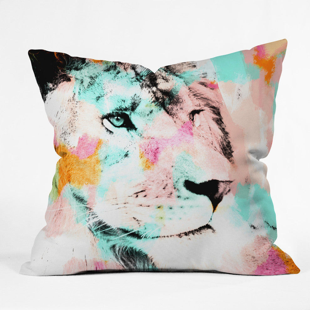 Allyson Johnson Abstract Lion 2 Throw Pillow, 16"x16"