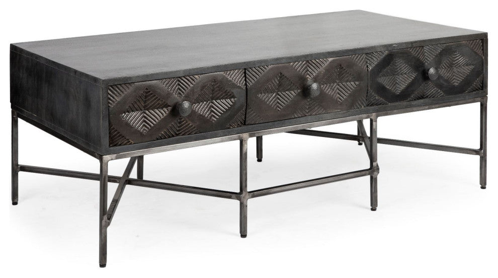Rectangular Solid Wood Coffee Table With 3-Drawers