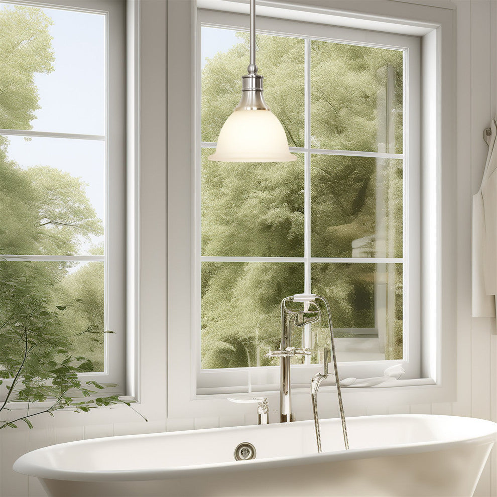 Kira Home Ellie 8" Adjustable Pendant Light, Frosted Glass Shade, Brushed Nickel