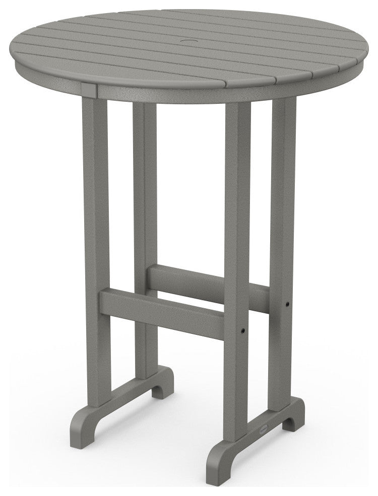 Polywood 36" Round Farmhouse Bar Table, Slate Gray