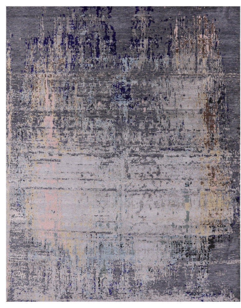 8' 1" X 9' 10" Abstract Wool & Silk Handmade Rug - Q13691