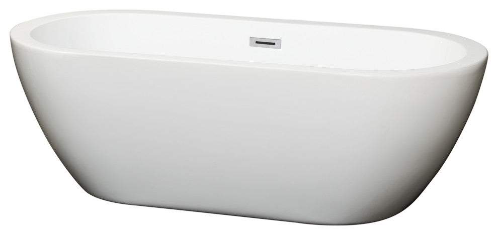 Soho 68" Freestanding White Bathtub, Polished Chrome Drain and Overflow Trim