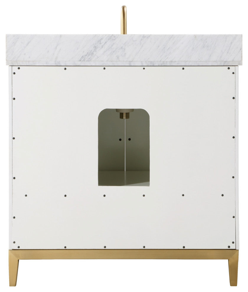 Gracie Bathroom Vanity, Satin White With Carrara Marble, 36"