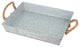 Benzara Mix Media Galvanized Tray  With Rope Handles, Gray