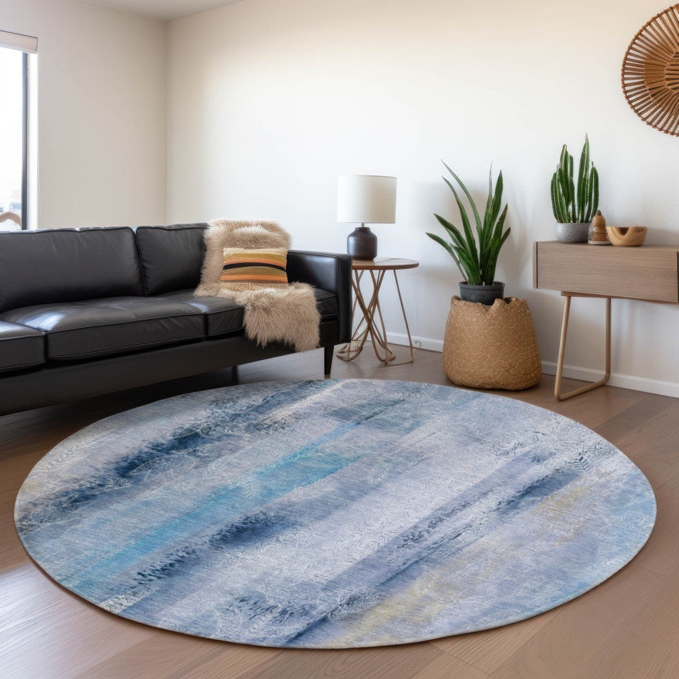 Premium Machine Washable Mayfield AMF537 Blue 8' x 8' Round Rug