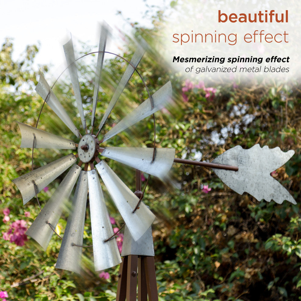 Alpine Garden Metal Kinetic Windmill, 101"Tall
