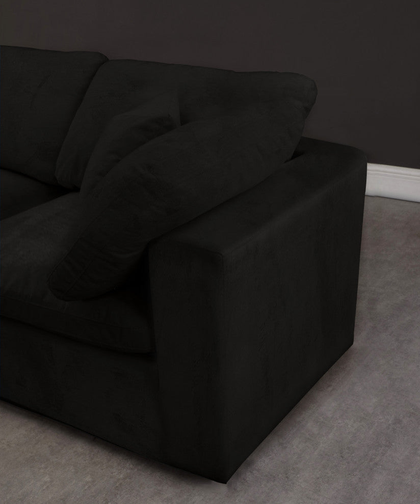 Cozy Velvet Upholstered Comfort L-Shaped Modular Sectional, Black, 4-Piece: 1 Armless Chair, 2 Corner Chair, 1 Ottoman