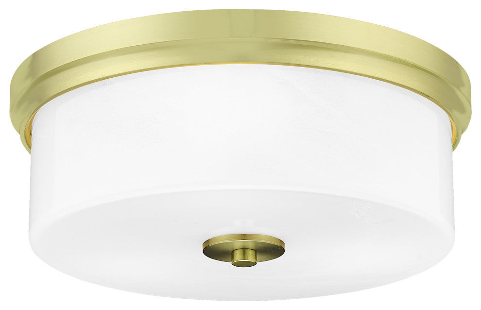 14" 3-Light Flush Mount Light, New Age Brass, White Marble Glass