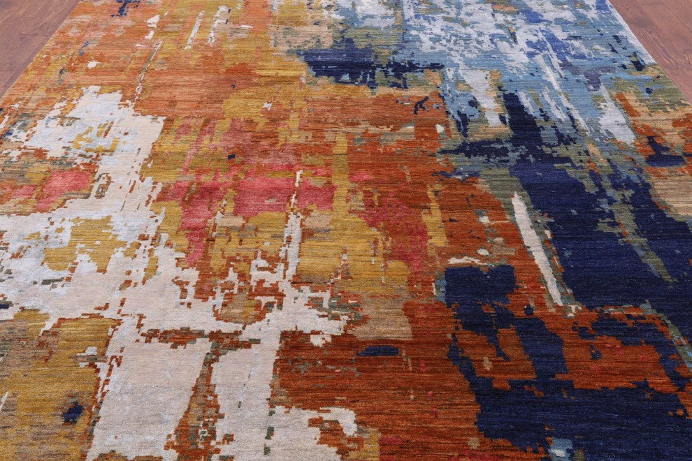 Hand Knotted Wool and Silk Modern Rug 9' 1" X 12' 4" Q7243