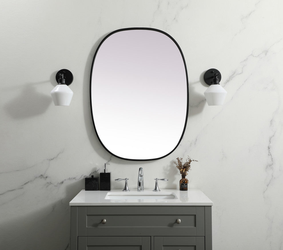 Metal Frame Oval Mirror 27X36 Inch, Black