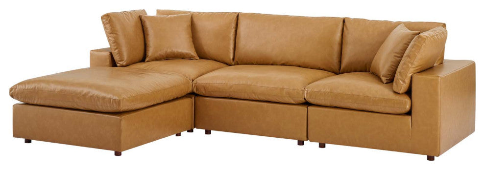 Sectional Sofa Set, Faux Vegan Leather, Tan, Modern, Living Lounge Hospitality