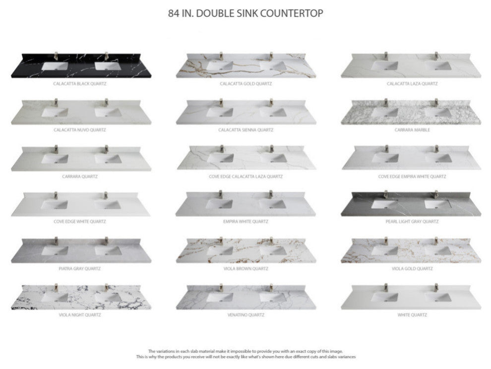Chicago 84" Double Sink Bathroom Vanity, Fine Grain 2" Empira Quartz