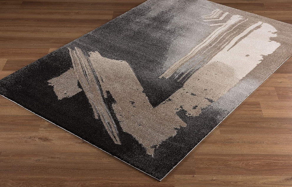 7" x 10" Gray and Tan Abstract Stroke Area Rug