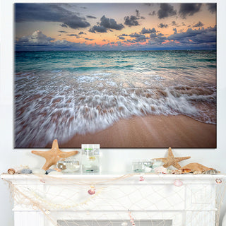 "Waves Crashing Serene Seashore" Seashore Canvas Wall Art, 40"x20"