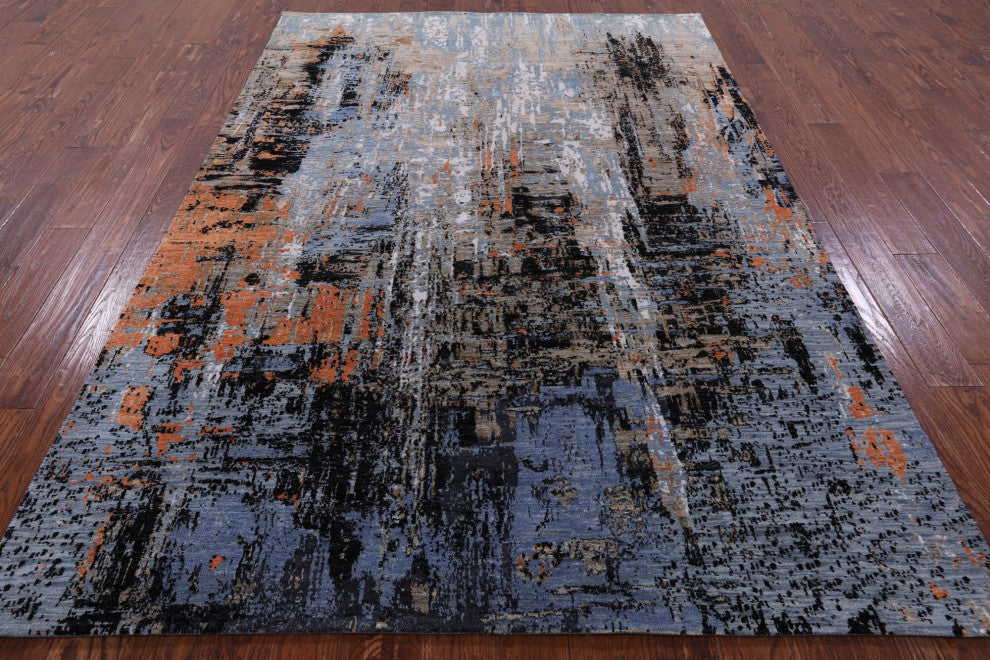 Wool and Silk Abstract Hand Knotted Rug 6' 3" X 9' 2" Q8558