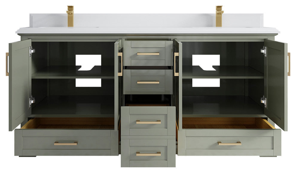 Boston 72 Double Sink Bath Vanity in Evergreen 1.5" White Quartz