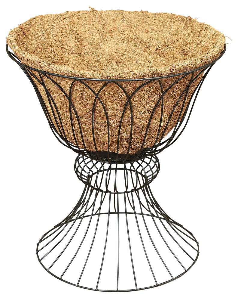 16.5" Black Metal Wire Planter Stand, Coco Mat Liner