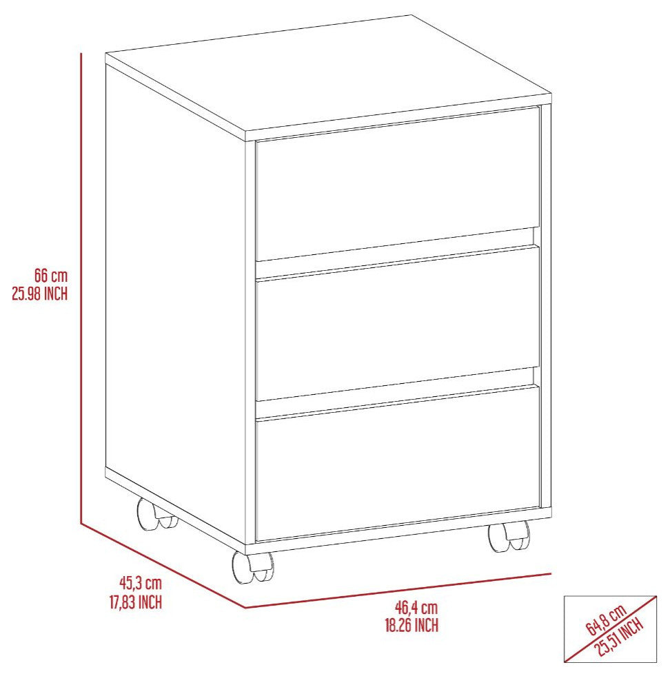 Three Drawers Filing Cabinet Bang, Office, White