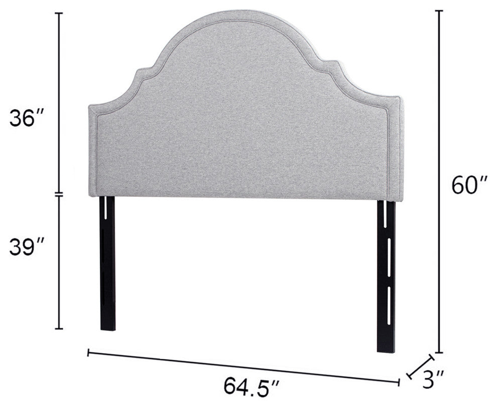 Catherine Arched Upholstered Camelback Headboard, Light Gray, Queen