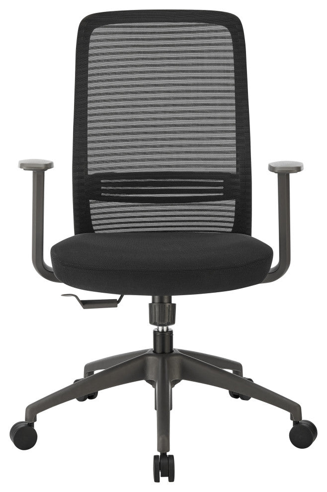 Kasper Mid-Back Office Chair, Black Mesh Back and Black Fabric Seat