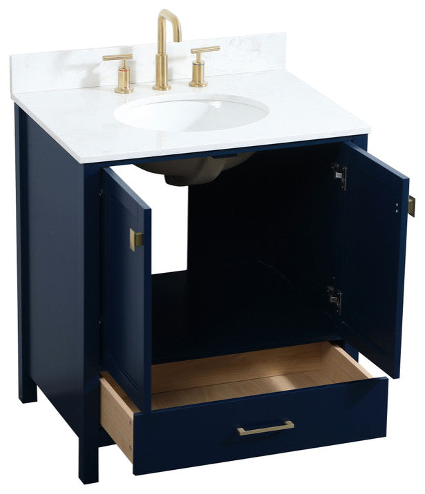 Iris Single Bathroom Vanity, Blue, 30", With Backsplash