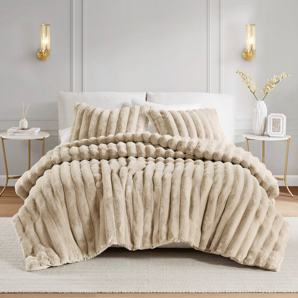 Madison Park Jasmine Ultrasoft Faux Fur Ribbed Comforter Set