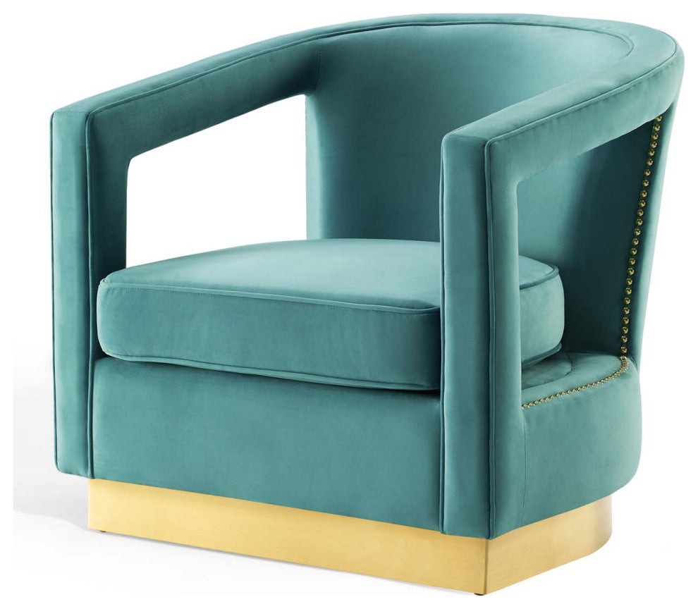 Armchair Accent Chair, Velvet, Blue, Modern, Living Lounge Hotel Hospitality