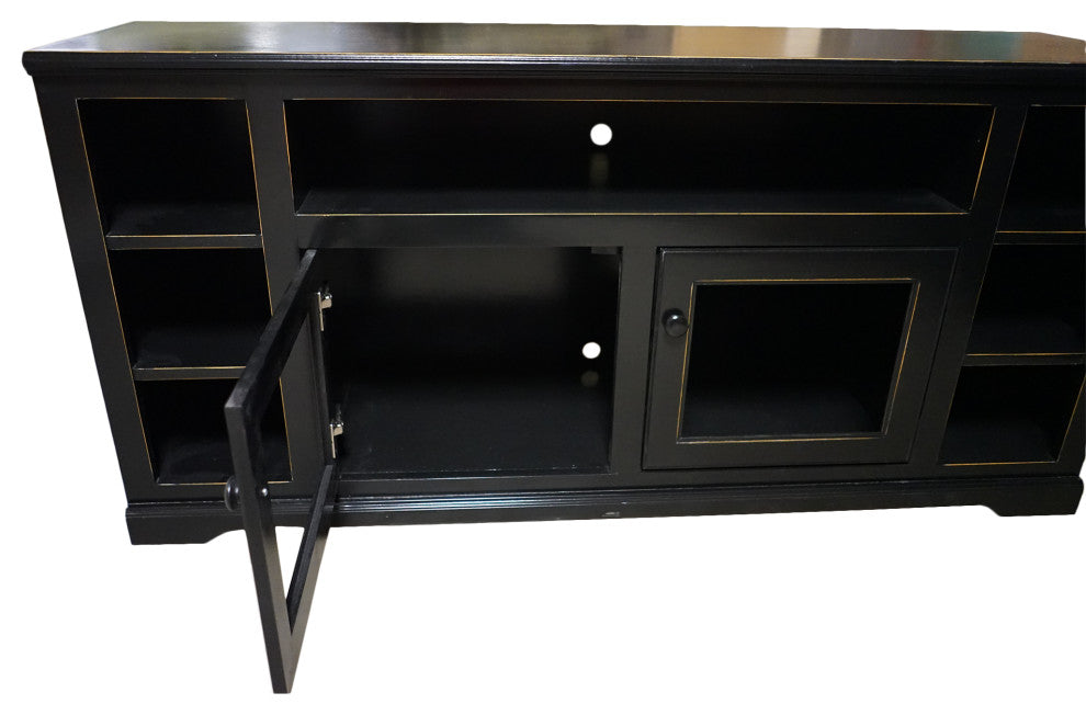 66" Wide Entertainment Console With Shelves, Antique Black